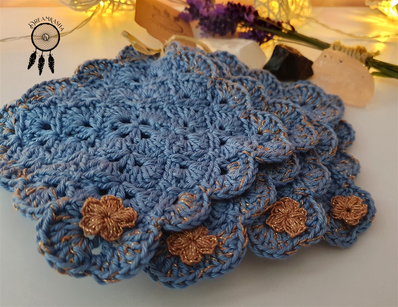 Crochet coasters made with cotton yarn and lots of love